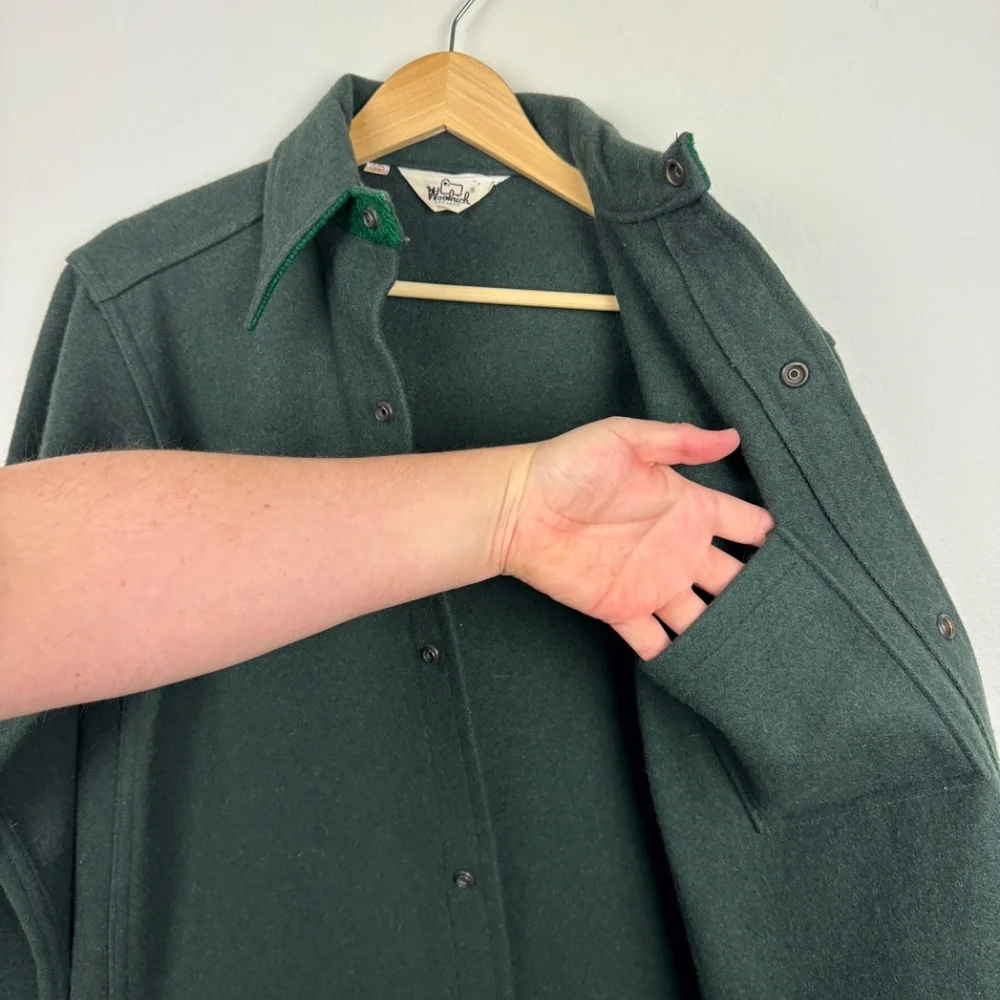 Vintage 70's Woolrich Green Work Jacket - 100% Wool - Minimalist Workwear - Picture 5 of 10
